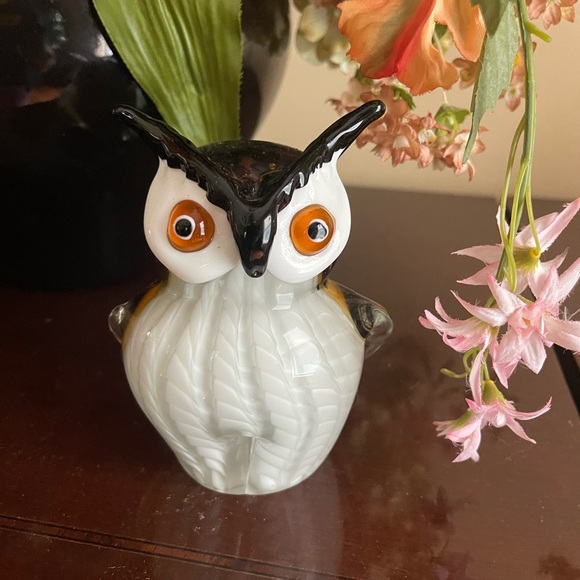 Murano Hand Blown Glass OwlFigurine Paperweight Brown/White 5.25” X 4” Heavy!